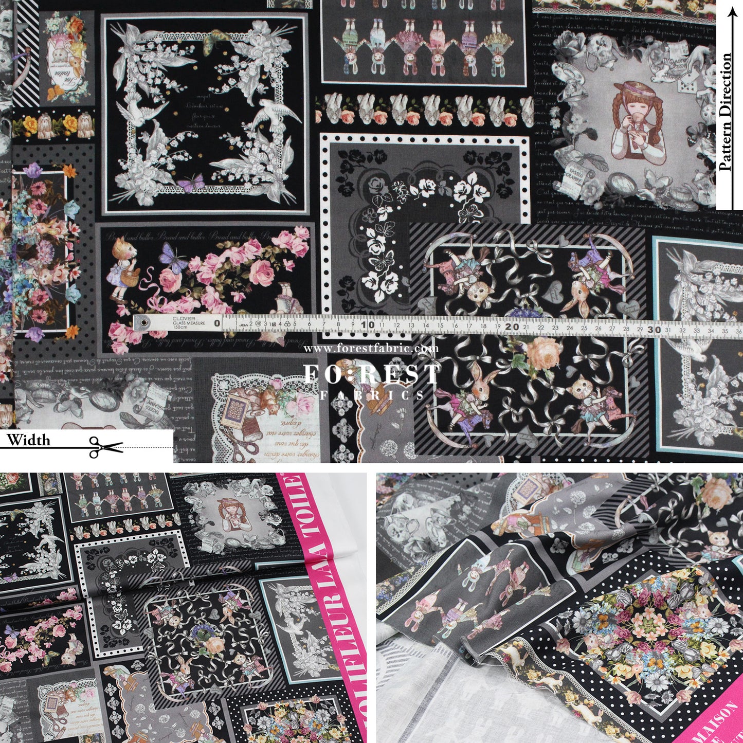 Satin Super Cotton - JoliFleur Itoi patchwork fabric Black