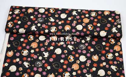 cotton - Lazy Cats with metallic fabric