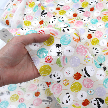 cotton - Panda Poodle Candies fabric Natural