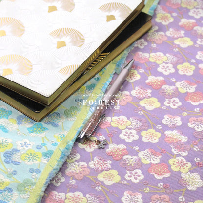 Gold Brocade - Sakura River Flower fabric Mint/Purple