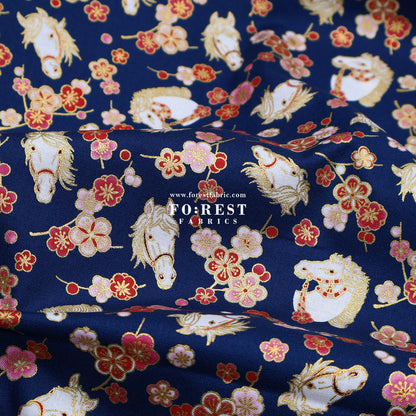 cotton - Plum Blossom Horse with metallic fabric