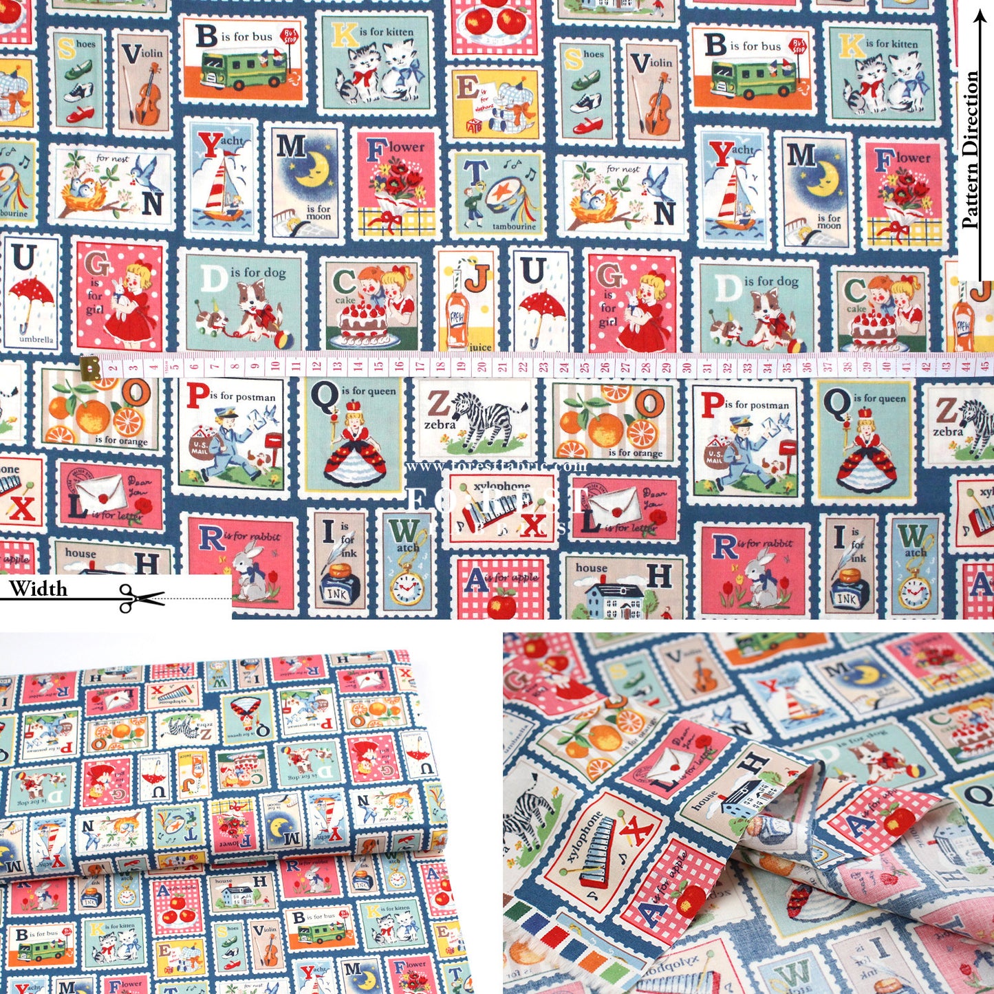 cotton - Alphabet Stamps fabric