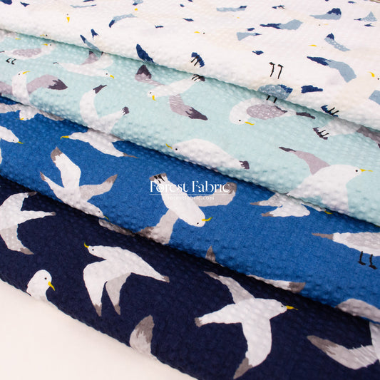 Seersucker cotton - Seagull fabric
