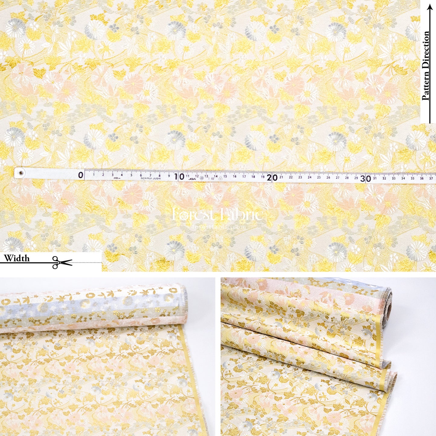 Gold Brocade - Zen Garden fabric Milky Gray