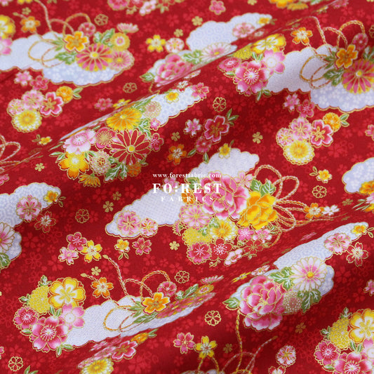 cotton - Decorative Sakura Cloud fabric Red