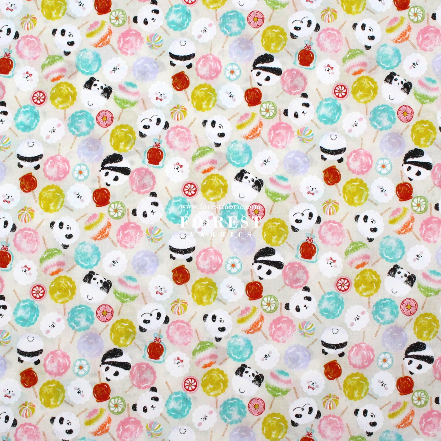 cotton - Panda Poodle Candies fabric Natural