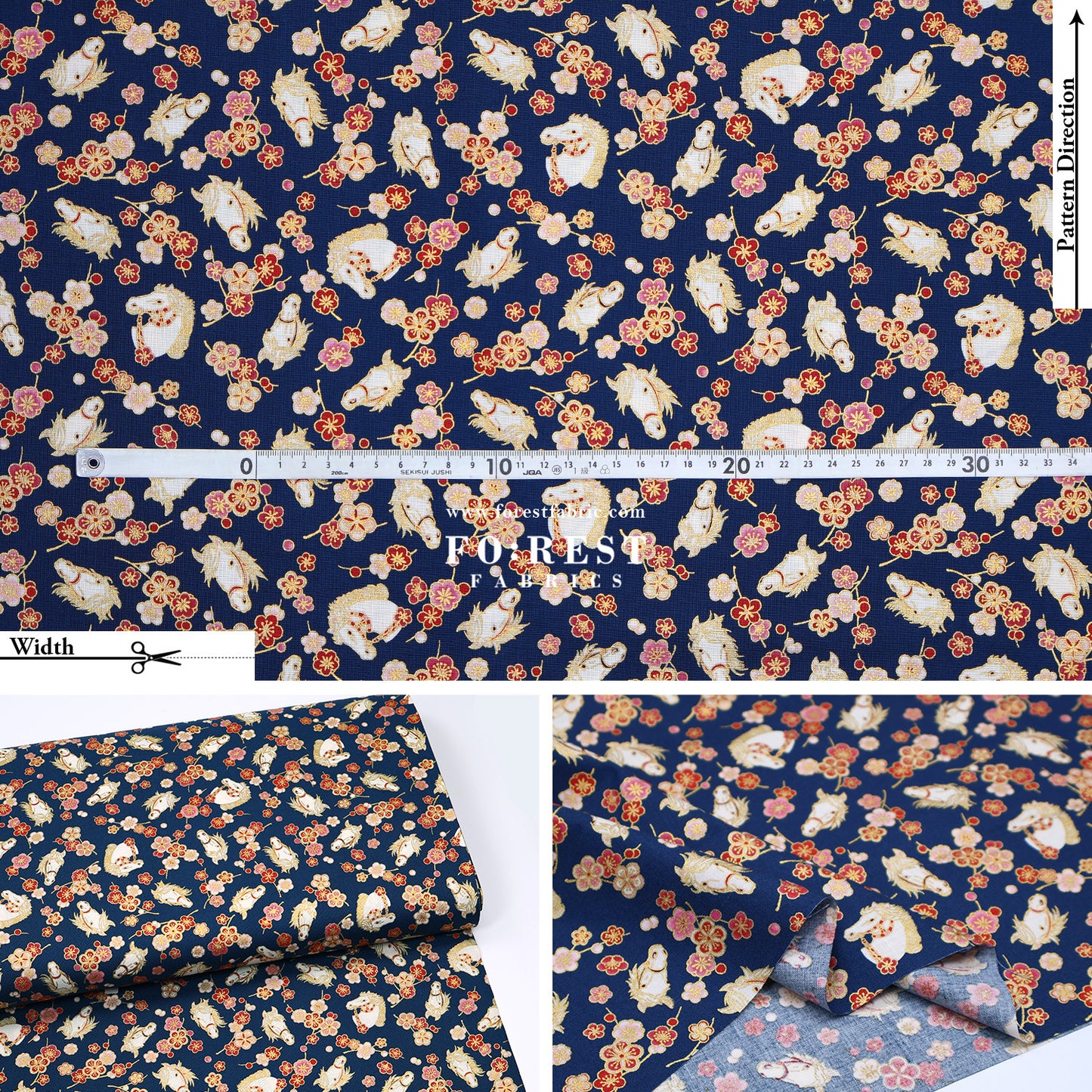 cotton - Plum Blossom Horse with metallic fabric