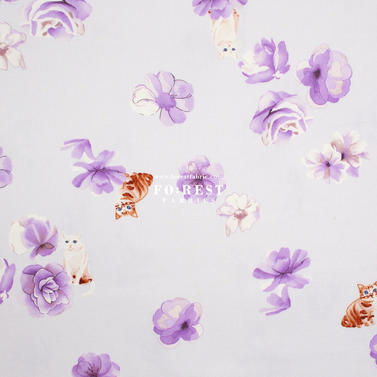 oxford - Rose Cats fabric Light Purple