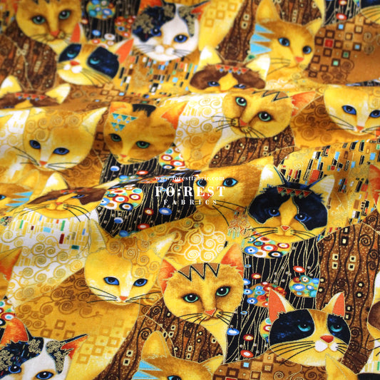 cotton - Golden Scratched Cats fabric