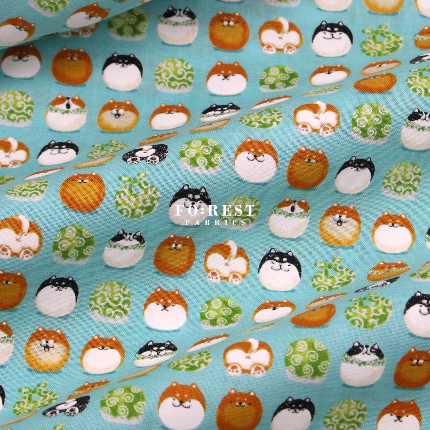 cotton - TravellingShiba Inu fabric Blue