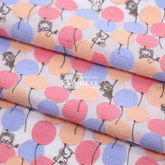 Cotton Lawn Embroidery - Balloon Land Pink