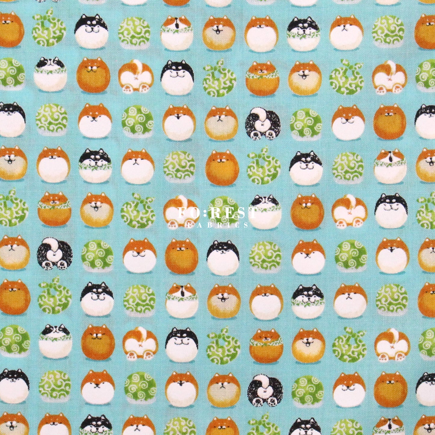 cotton - TravellingShiba Inu fabric Blue