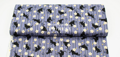 cotton - Sakura Strip cat fabric Purple