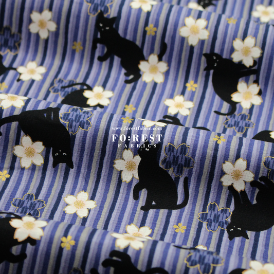 cotton - Sakura Strip cat fabric Purple