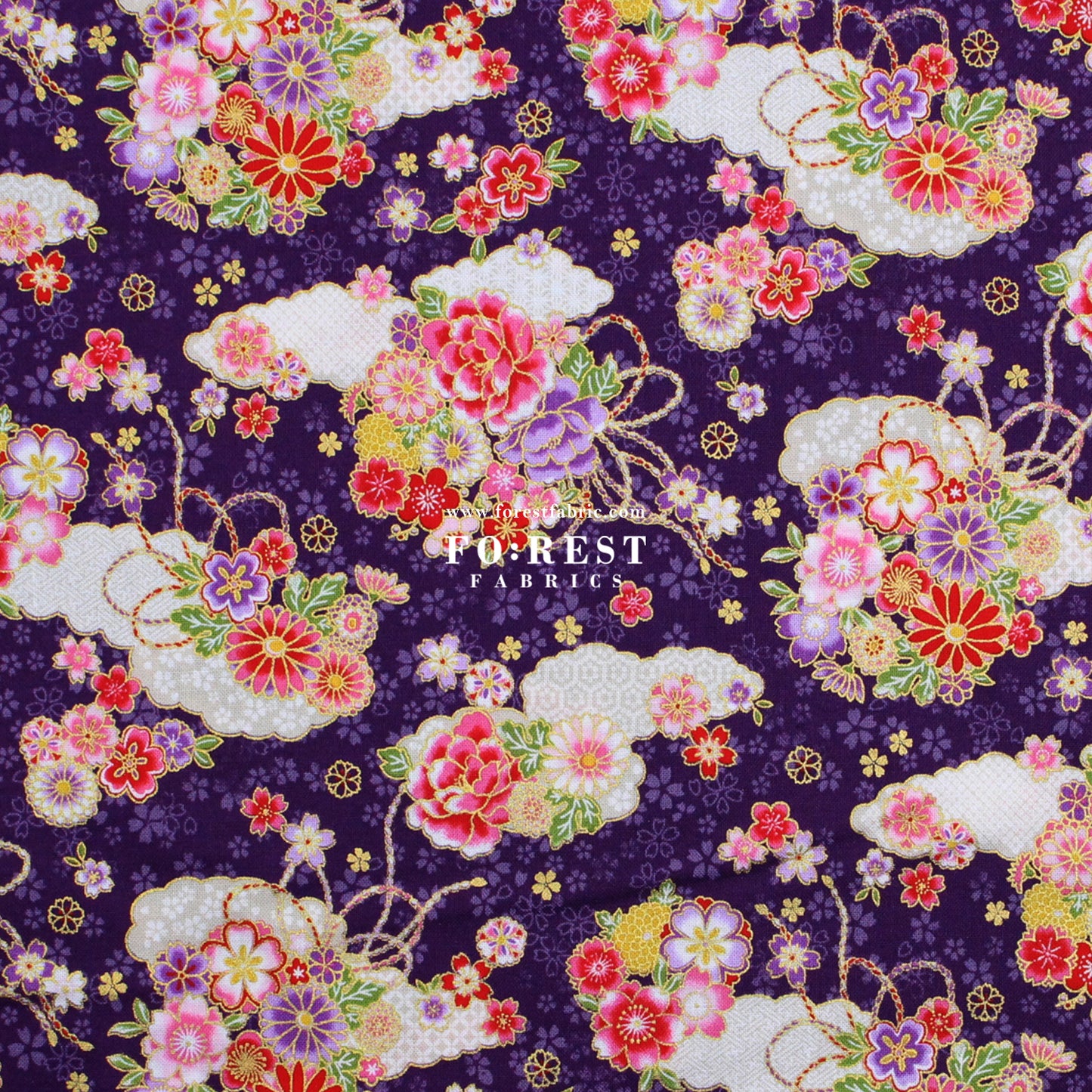 cotton - Decorative Sakura Cloud fabric Purple