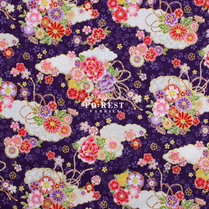 cotton - Decorative Sakura Cloud fabric Purple