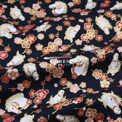 cotton - Plum Blossom Horse with metallic fabric