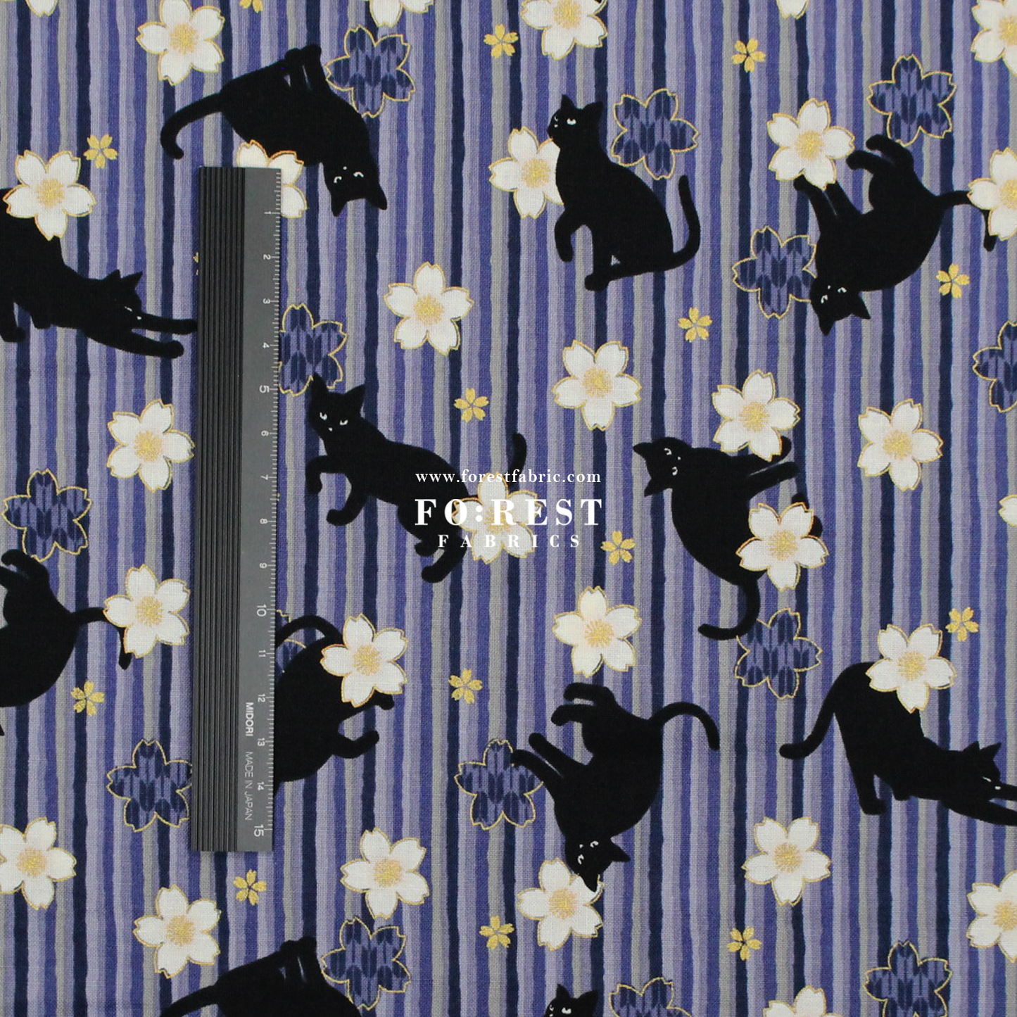 cotton - Sakura Strip cat fabric Purple