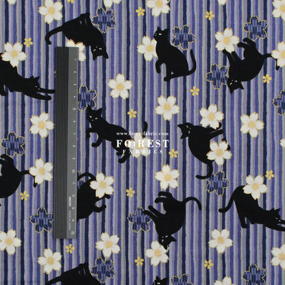 cotton - Sakura Strip cat fabric Purple