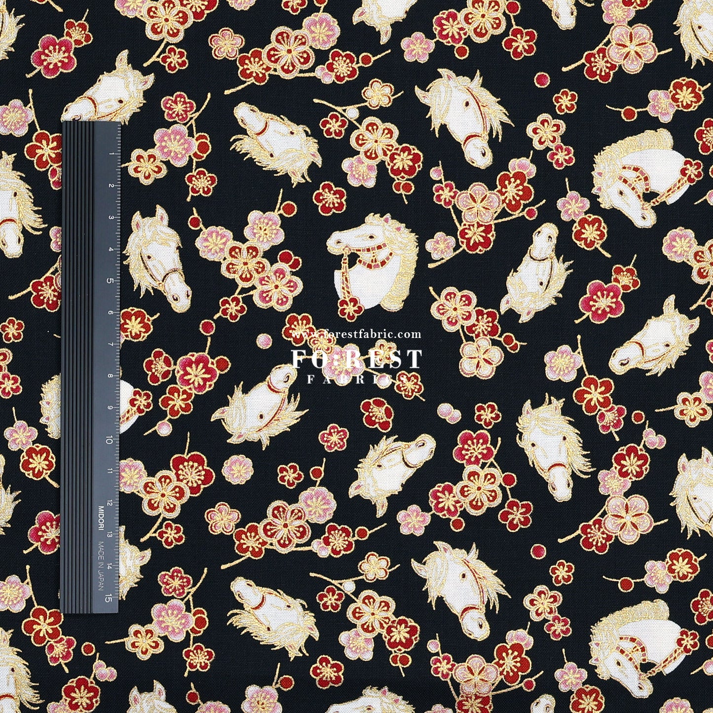 cotton - Plum Blossom Horse with metallic fabric