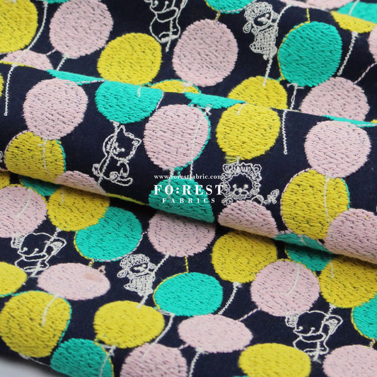 Cotton Lawn Embroidery - Balloon Land Navy