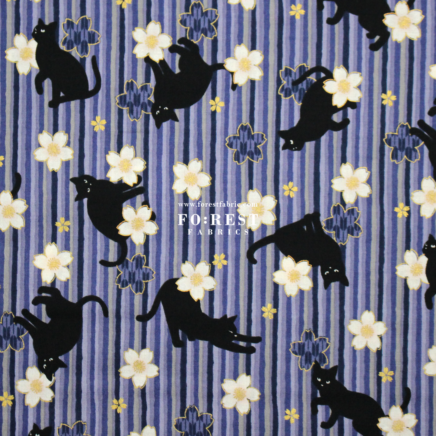 cotton - Sakura Strip cat fabric Purple