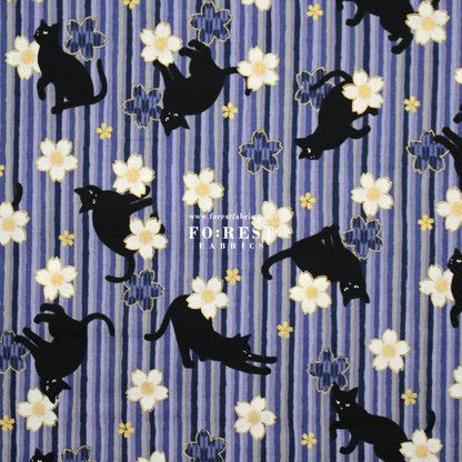 cotton - Sakura Strip cat fabric Purple