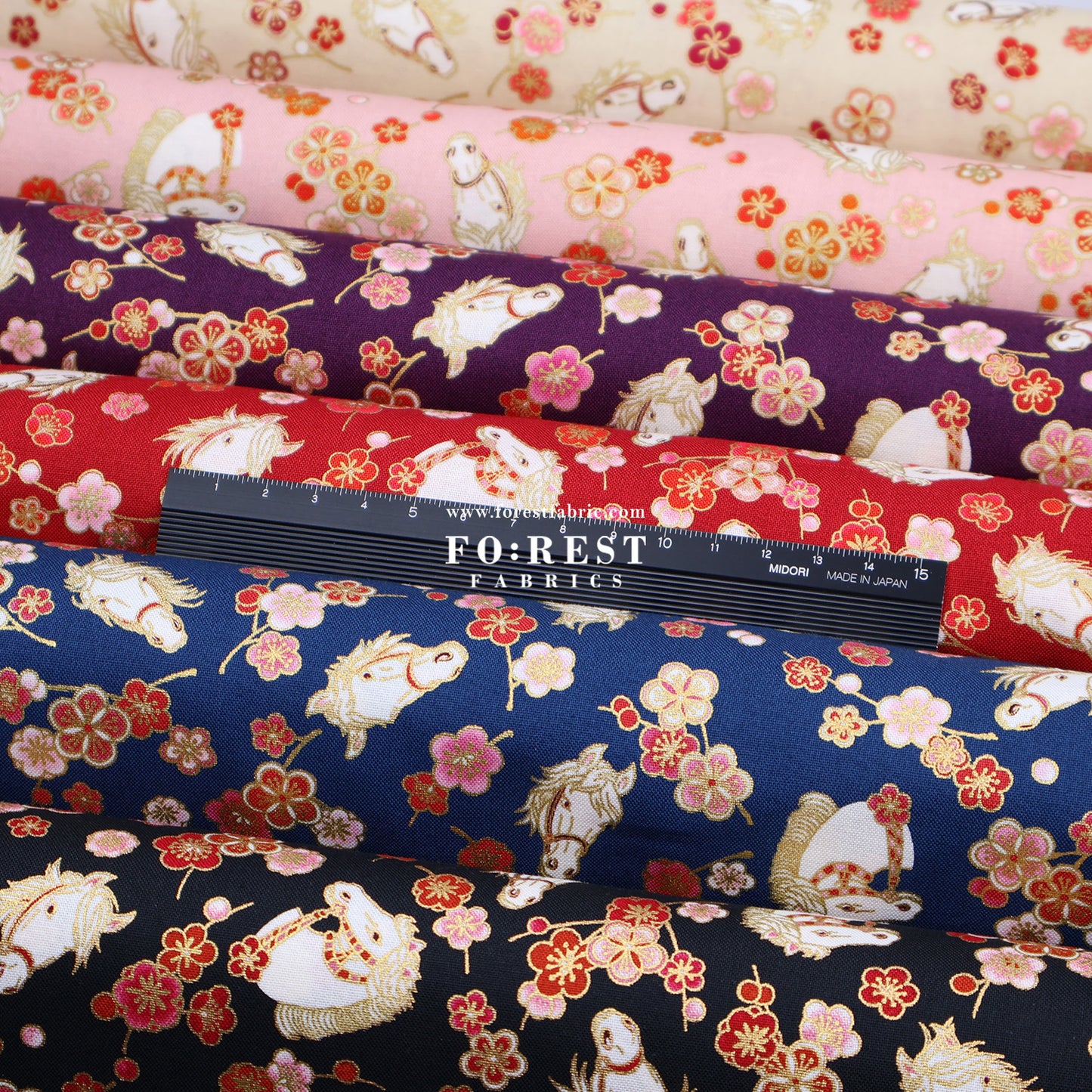 cotton - Plum Blossom Horse with metallic fabric