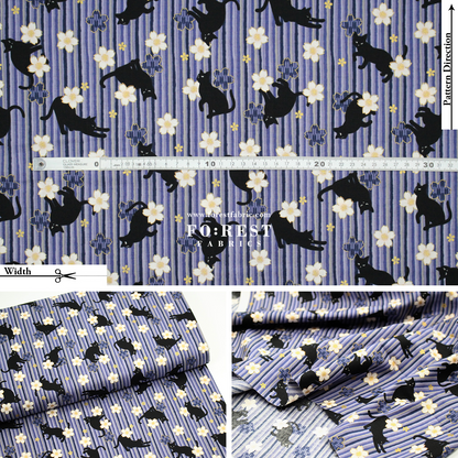 cotton - Sakura Strip cat fabric Purple