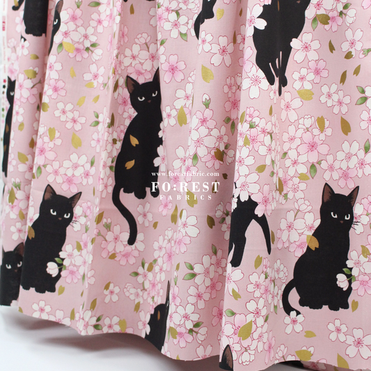 cotton - Sakura Blooms cat fabric Pink