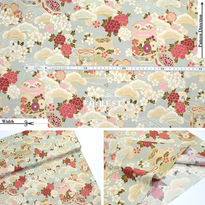 cotton - Cherry blossom Gift Box fabric Light Green