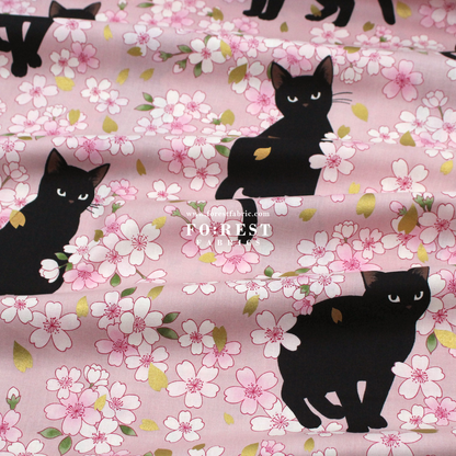 cotton - Sakura Blooms cat fabric Pink