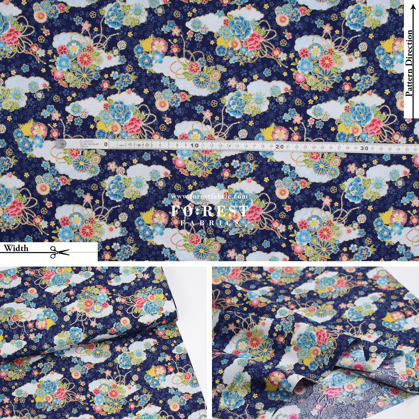 cotton - Decorative Sakura Cloud fabric Blue