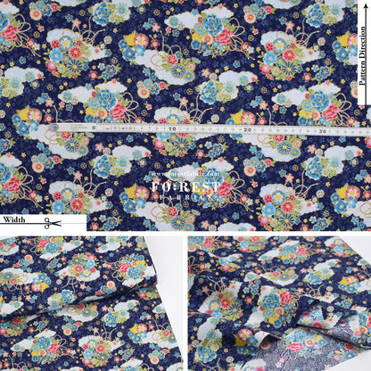 cotton - Decorative Sakura Cloud fabric Blue