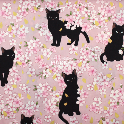 cotton - Sakura Blooms cat fabric Pink
