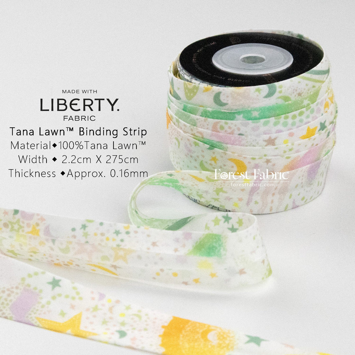 22mm Liberty Tana Lawn Single Fold Bias Binding Tape - Milky Way - FO:REST Fabric 布恩堂Liberty fabrictana lawnjapanese fabricykk zipper
