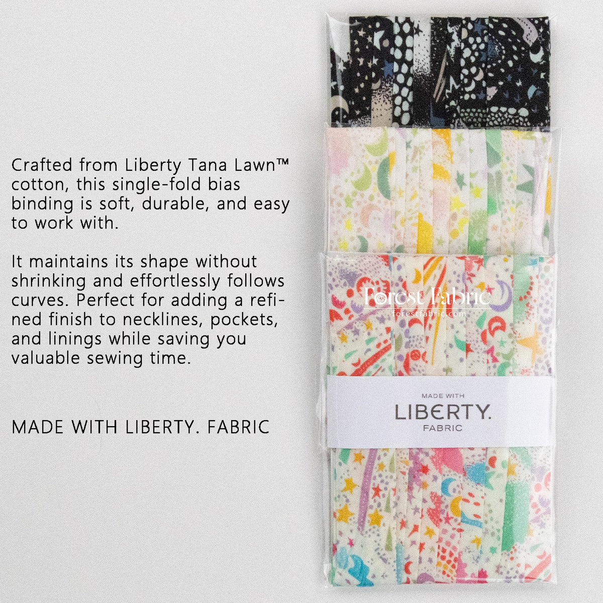 22mm Liberty Tana Lawn Single Fold Bias Binding Tape - Milky Way - FO:REST Fabric 布恩堂Liberty fabrictana lawnjapanese fabricykk zipper