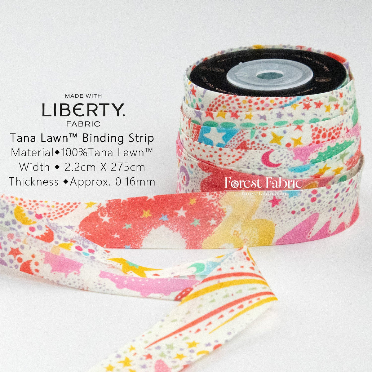22mm Liberty Tana Lawn Single Fold Bias Binding Tape - Milky Way - FO:REST Fabric 布恩堂Liberty fabrictana lawnjapanese fabricykk zipper
