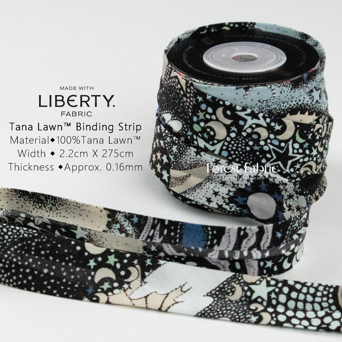 22mm Liberty Tana Lawn Single Fold Bias Binding Tape - Milky Way - FO:REST Fabric 布恩堂Liberty fabrictana lawnjapanese fabricykk zipper