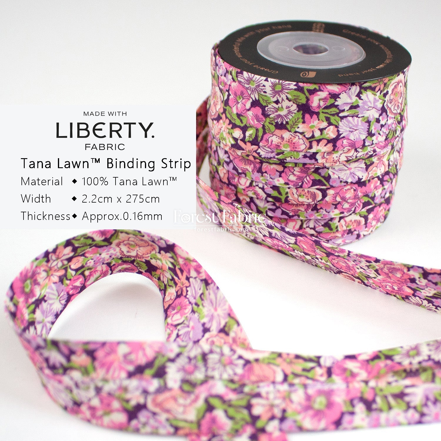22mm Liberty Tana Lawn Single Fold Bias Binding Tape - FO:REST Fabric 布恩堂Liberty fabrictana lawnjapanese fabricykk zipper