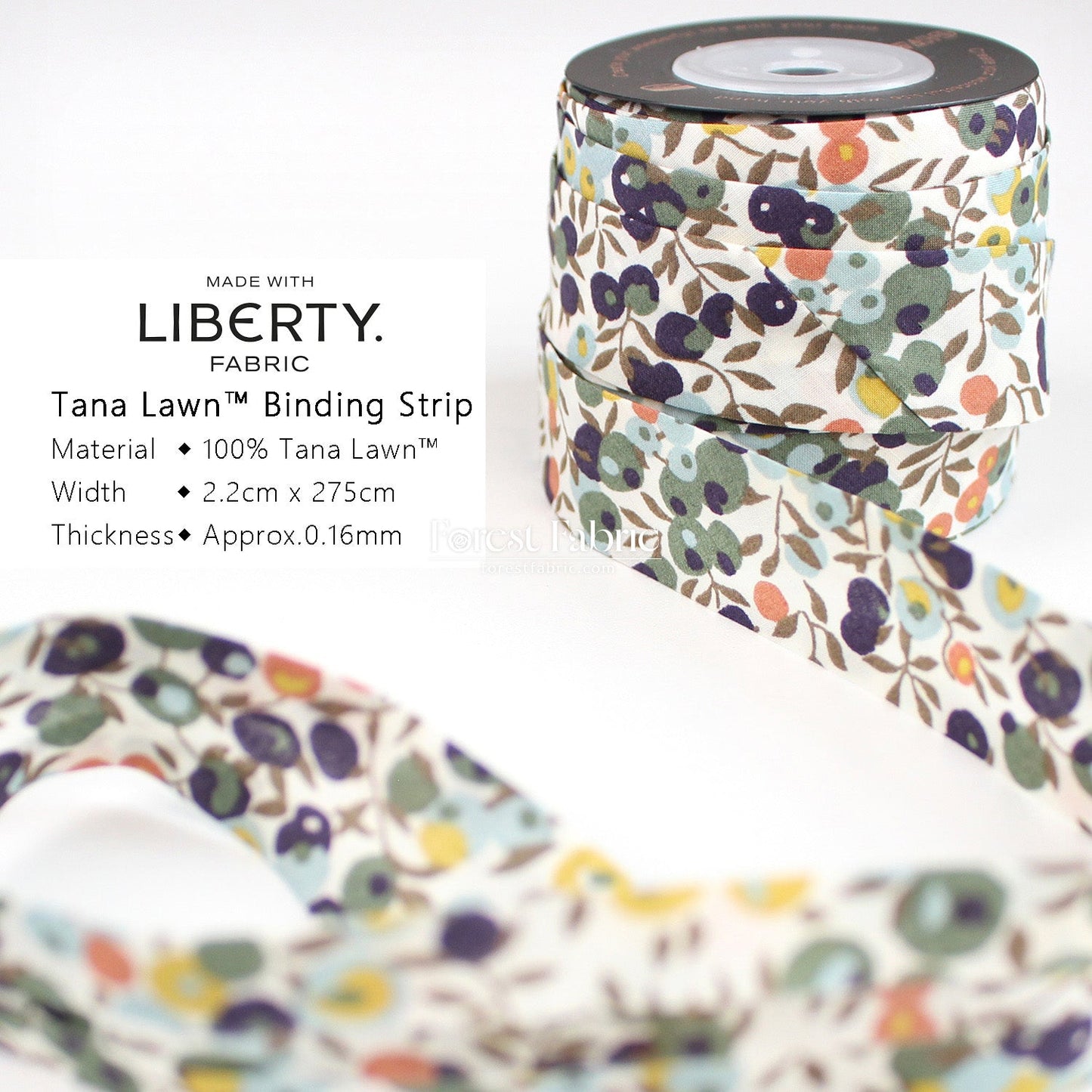 22mm Liberty Tana Lawn Single Fold Bias Binding Tape - FO:REST Fabric 布恩堂Liberty fabrictana lawnjapanese fabricykk zipper