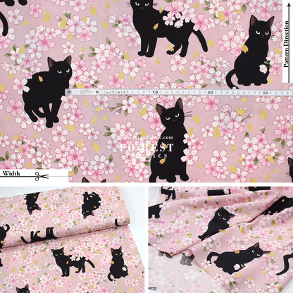 cotton - Sakura Blooms cat fabric Pink