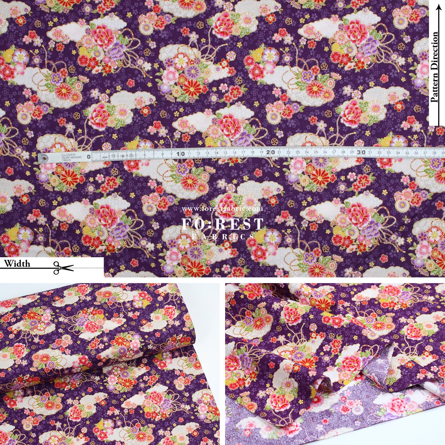 cotton - Decorative Sakura Cloud fabric Purple