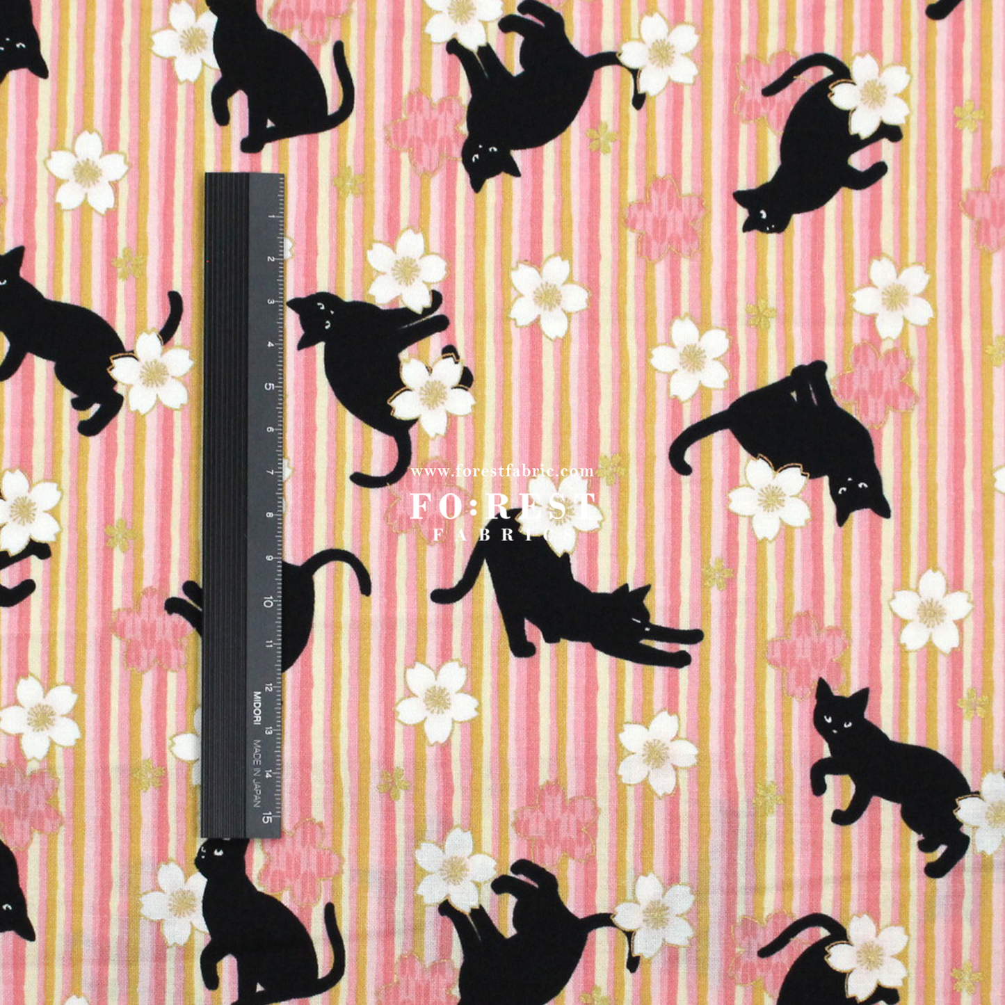 cotton - Sakura Strip cat fabric Pink