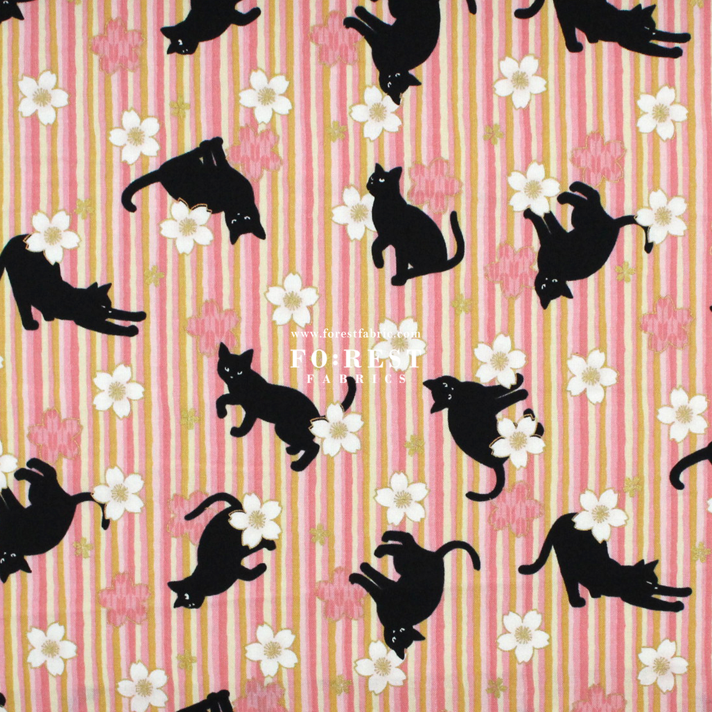 cotton - Sakura Strip cat fabric Pink