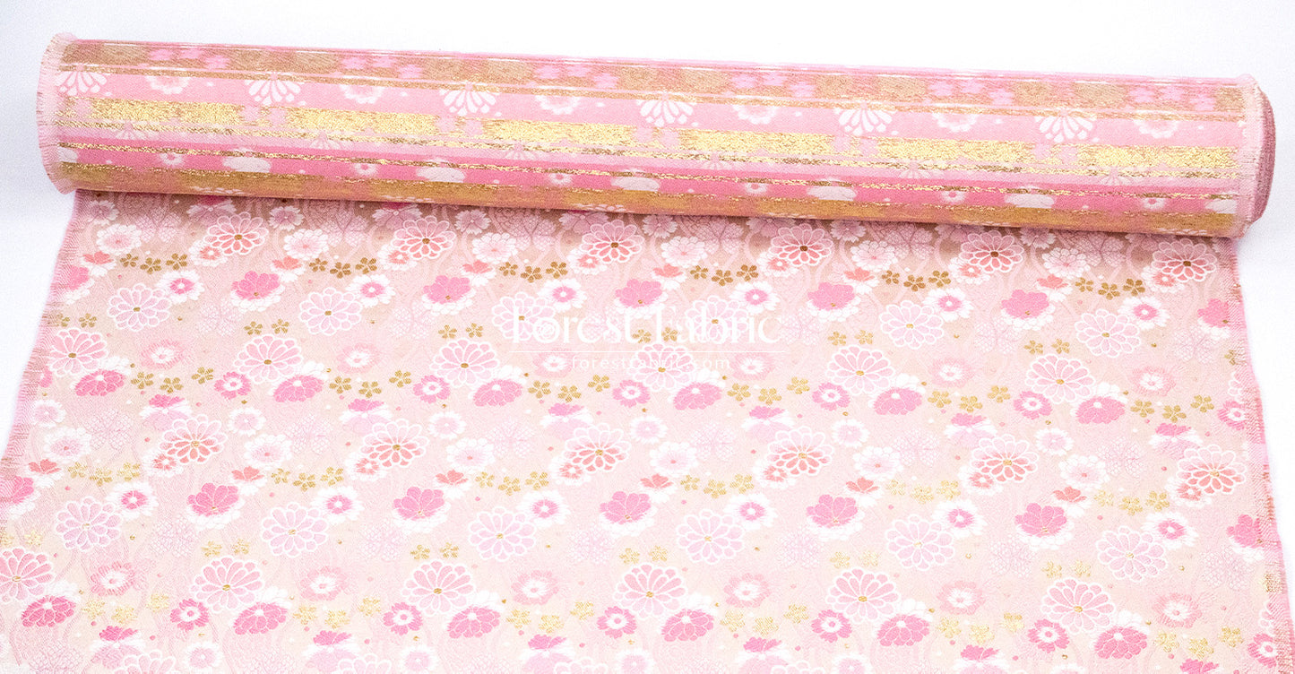 Gold Brocade - Spring Serenade fabric Pink