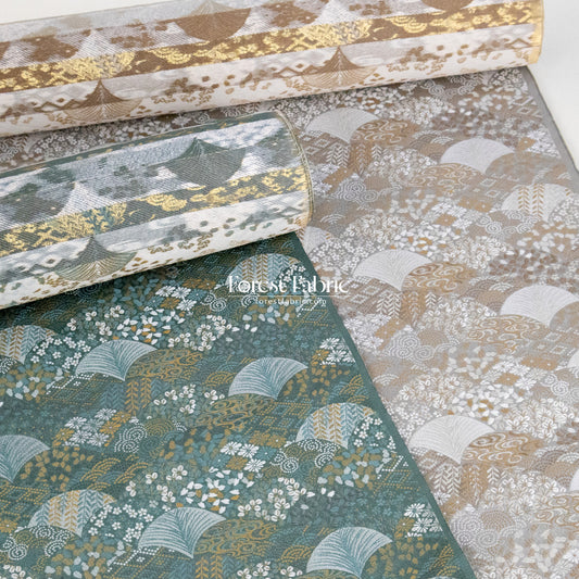 Gold Brocade - Leaf fabric GreenGray