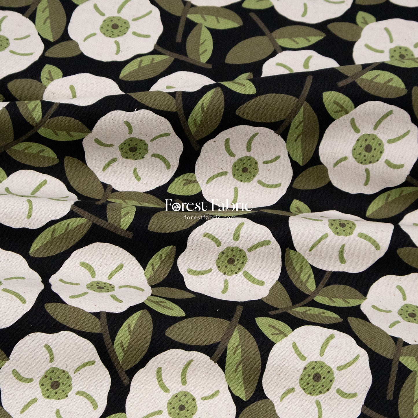 cotton linen - Olive Leaves & Blooms fabric