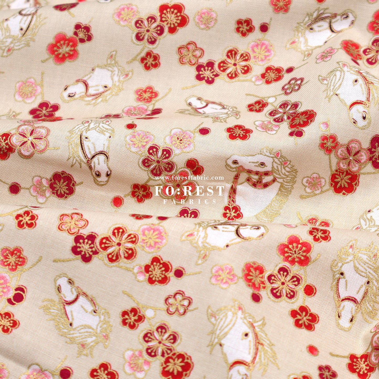 cotton - Plum Blossom Horse with metallic fabric