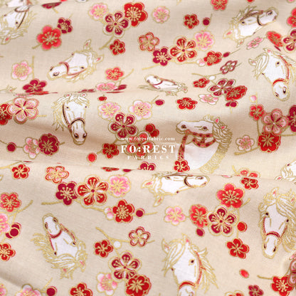 cotton - Plum Blossom Horse with metallic fabric